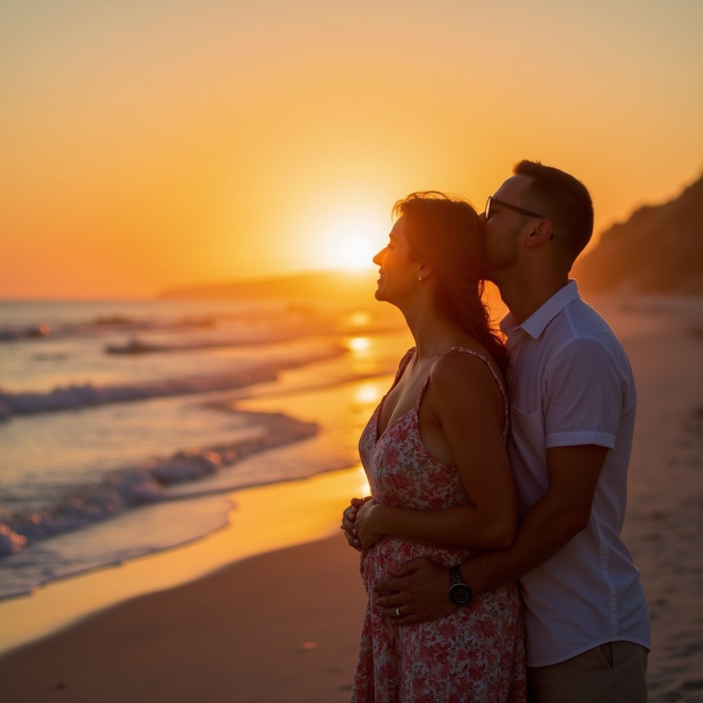 Couple watching the sunset together on a beach